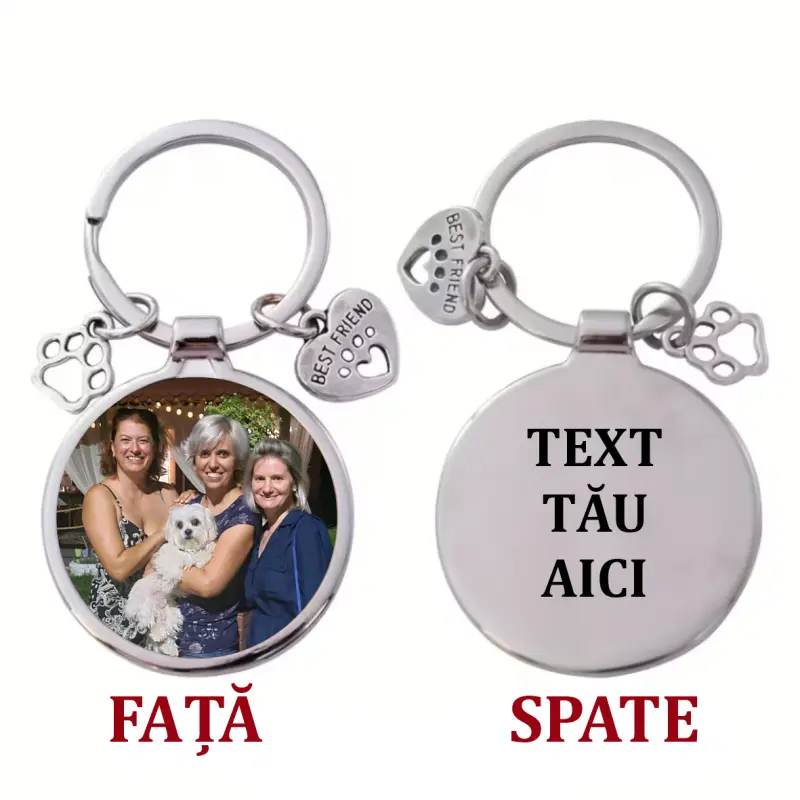 .breloc personalizat rotund, poza/ text din metal, model ya-05 05